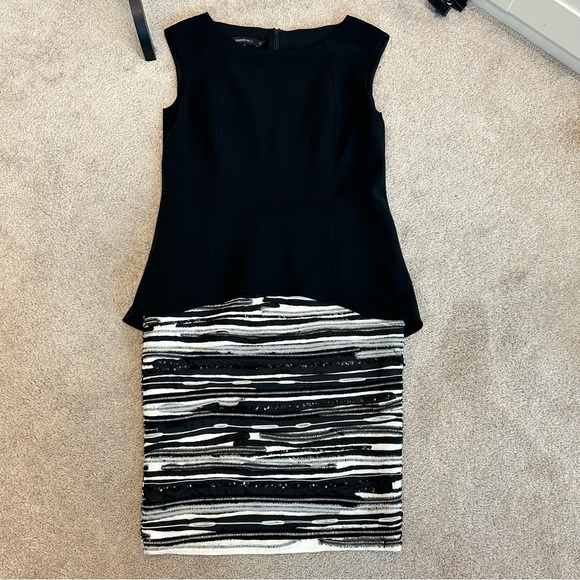 LAFAYETTE New York black white asymmetrical sleeveless peplum sequin dress 10 - Picture 4 of 11
